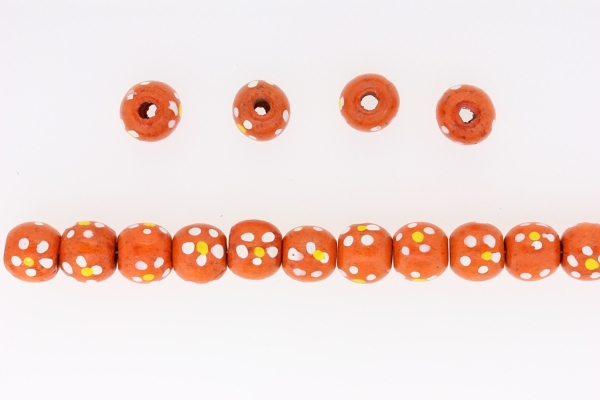 WOODEN BALL BEADS - WITH FLOWER SHAPE PAINTED - 13x14mm ORANGE (DARK) - PACKAGE 250g (330pcs.) Hole-4.0mm