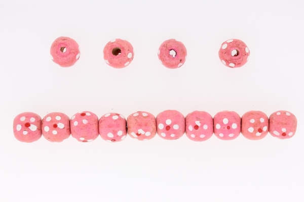 WOODEN BALL BEADS - WITH FLOWER SHAPE PAINTED - 13x14mm CORAL - PACKAGE 250g (330pcs.) Hole-4.0mm