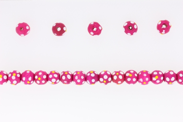 WOODEN BALL BEADS - WITH FLOWER SHAPE PAINTED - 9x10mm CYCLAMEN - PACKAGE 250g (680pcs.) Hole-3.5mm