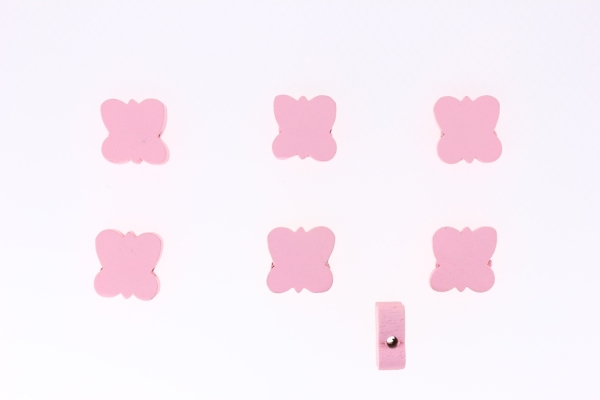 WOODEN FIGURES - 04 BUTTERFLY 04 - 15x15x5mm PINK (LIGHT) - PACKAGE 250pcs. Hole-2.5mm