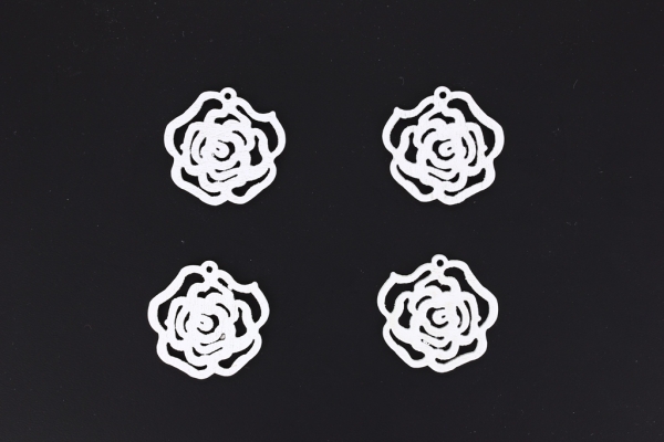 WOODEN FIGURES - LACELIKE - ROSE 01 - 23x1.7mm WHITE - PACKAGE 300pcs. Hole-1.5mm