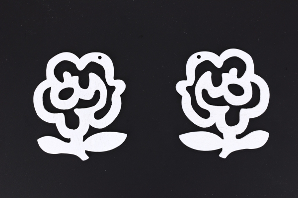 WOODEN FIGURES - LACELIKE - ROSE 02 LEAVES - 42x49x2.5mm WHITE - PACKAGE 100pcs. Hole-1.8mm