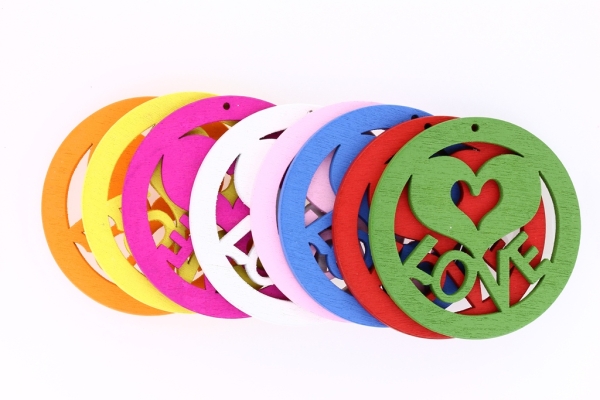 WOODEN FIGURES - LACELIKE - CIRCLE 02 HEART - 50x2.5mm MIX - PACKAGE 100pcs. Hole-1.8mm