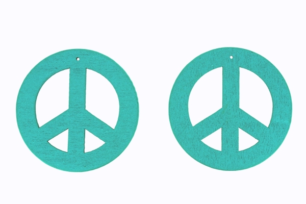 WOODEN FIGURES - LACELIKE - CIRCLE 06 PEACE SIGN - 55x2.5mm TURQUOISE - PACKAGE 30pcs. Hole-1.8mm