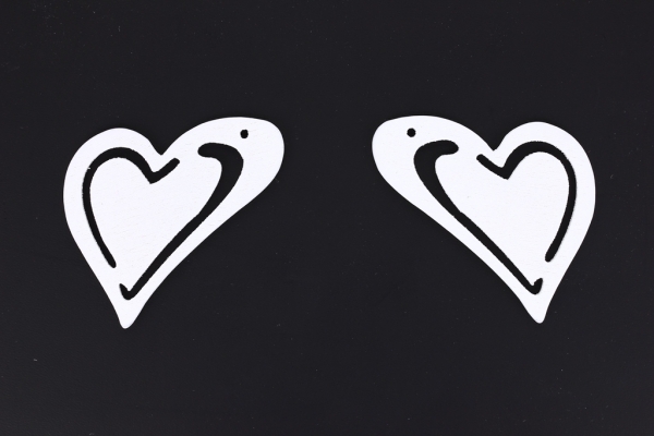 WOODEN FIGURES - LACELIKE - HEART 03 - 53x33x2.5mm WHITE - PACKAGE 100pcs. Hole-1.8mm