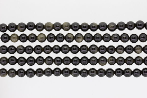 NATURAL STONE BEADS - OBSIDIAN GOLDEN - 8mm - PACKAGE (5x48pcs.) Hole-1.6mm