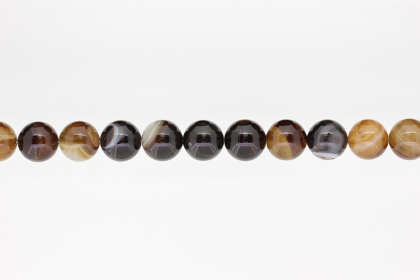 NATURAL STONE BEADS - AGATE BROWN - 12mm - STRING (32pcs.) Hole-2.0mm