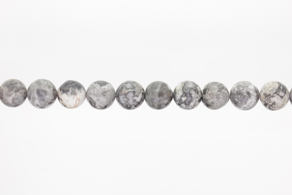 NATURAL STONE BEADS - JASPER GRAY-WHITE - 12mm - STRING (32pcs.) Hole-2.0mm