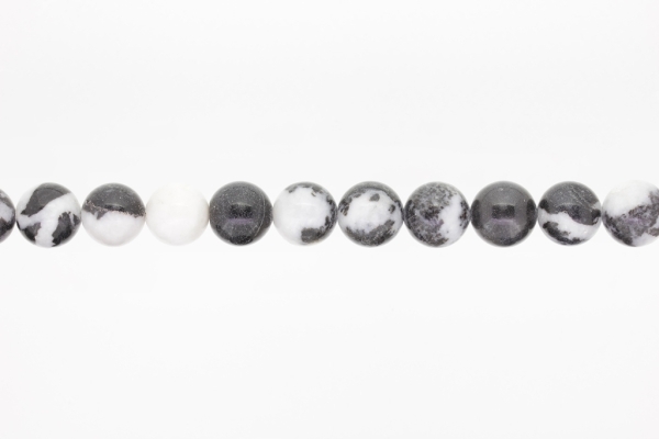 NATURAL STONE BEADS - JASPER BLACK-WHITE - 12mm - STRING (32pcs.) Hole-2.0mm