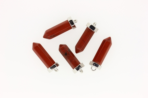 NATURAL STONE PENDANT - HEXAGON - 38x10mm - JASPER RED - SILVER HARDWARE - PACKAGE 5pcs. Hole-2.5mm