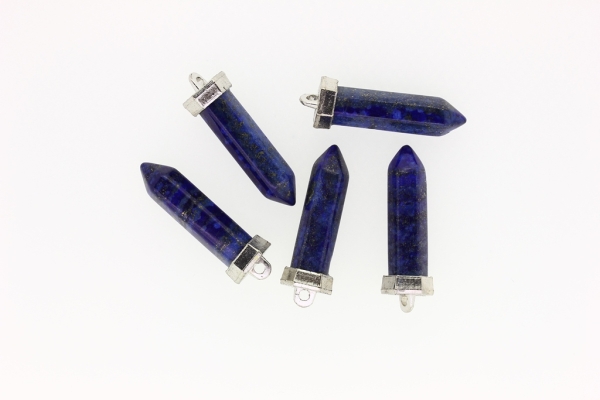 NATURAL STONE PENDANT - HEXAGON - 38x10mm - LAZURITE BLUE - SILVER HARDWARE - 1pc. Hole-2.5mm