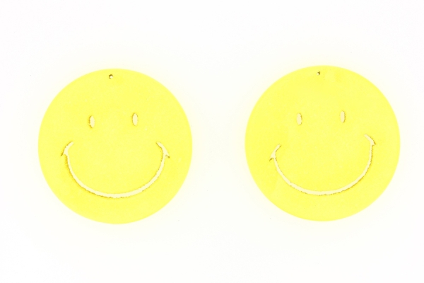 WOODEN FIGURES - CIRCLE SMILE 01 - 50x4mm YELLOW - 50pcs. Hole-2.0mm