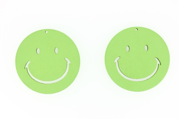 WOODEN FIGURES - CIRCLE SMILE 01 - 50x4mm GREEN - 50pcs. Hole-2.0mm