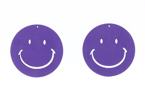 WOODEN FIGURES - CIRCLE SMILE 01 - 50x4mm PURPLE - 50pcs. Hole-2.0mm