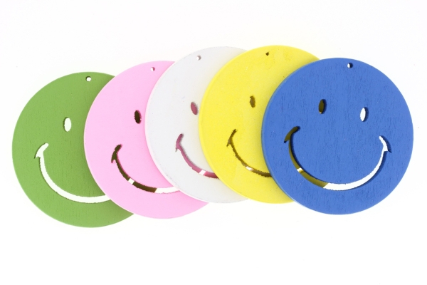 WOODEN FIGURES - CIRCLE SMILE 01 - 50x4mm MIX - 50pcs. Hole-2.0mm