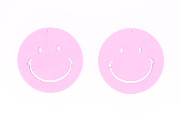 WOODEN FIGURES - CIRCLE SMILE 01 - 50x4mm PINK - 50pcs. Hole-2.0mm