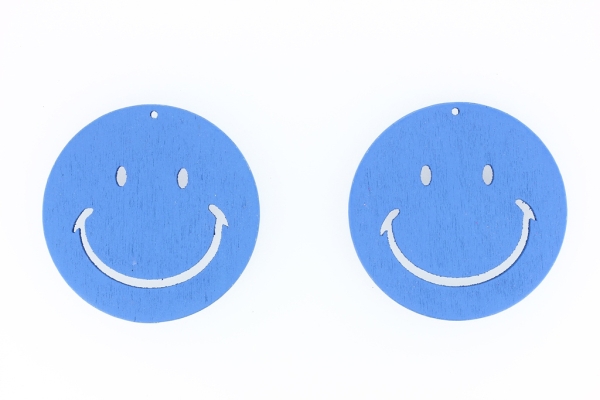 WOODEN FIGURES - CIRCLE SMILE 01 - 50x4mm BLUE - 50pcs. Hole-2.0mm