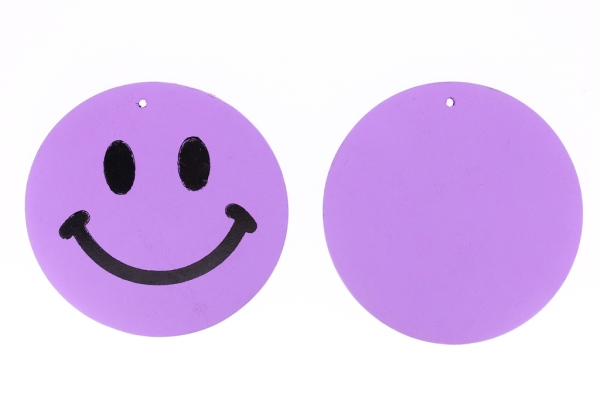 WOODEN FIGURES - CIRCLE SMILE 02 - 59x6mm PURPLE (LIGHT) - 30pcs. Hole-2.5mm