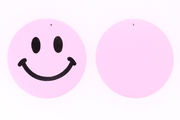 WOODEN FIGURES - CIRCLE SMILE 02 - 59x6mm PINK - 30pcs. Hole-2.5mm