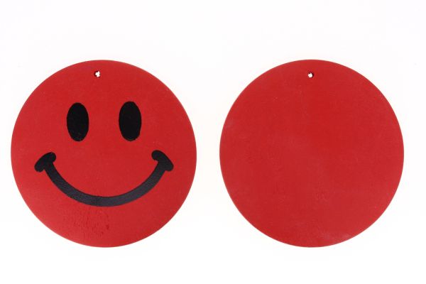 WOODEN FIGURES - CIRCLE SMILE 02 - 59x6mm RED - 30pcs. Hole-2.5mm