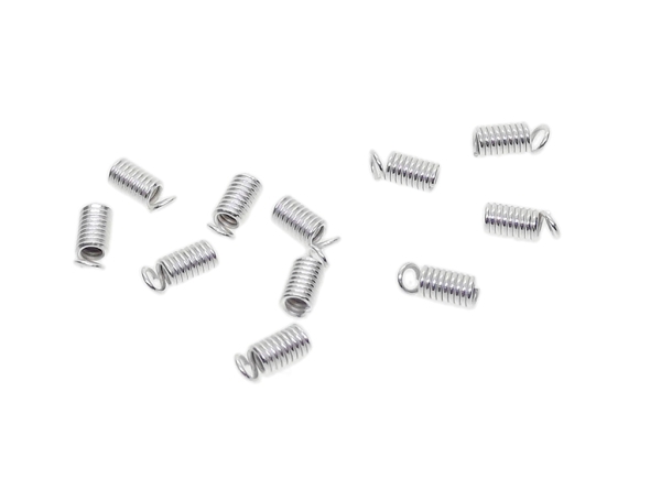 METAL ELEMENTS - STEEL SPRING CRIMP COIL CORD ENDS - 3x8mm SILVER COLOR -  500g. Hole:2.0mm (3410pcs.)