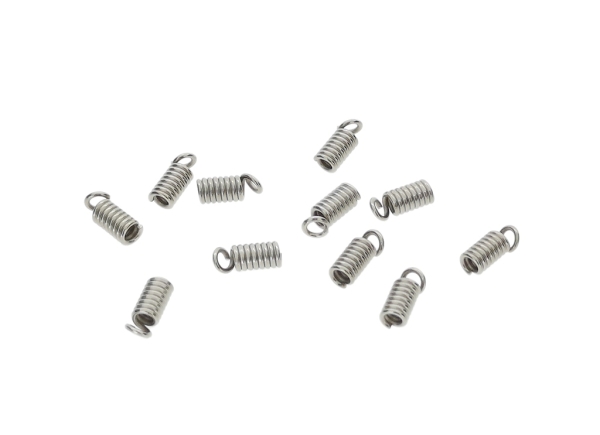 METAL ELEMENTS - STEEL SPRING CRIMP COIL CORD ENDS - 3x8mm NICKEL COLOR -  500g. Hole:2.0mm (2940pcs.)