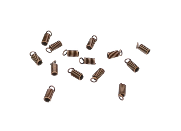 METAL ELEMENTS - STEEL SPRING CRIMP COIL CORD ENDS - 3x8mm ANTIQUE BRASS - 50g. Hole:2.0mm (315pcs.)