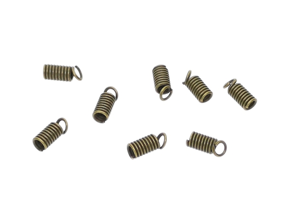 METAL ELEMENTS - STEEL SPRING CRIMP COIL CORD ENDS - 3x8mm ANTIQUE BRONZE - 500g. Hole:2.0mm (3300pcs.)