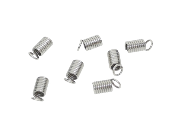 METAL ELEMENTS - STEEL SPRING CRIMP COIL CORD ENDS - 4.5x10mm NICKEL COLOR -  500g. Hole:3.0mm (1250pcs.)