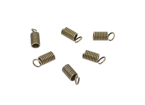 METAL ELEMENTS - STEEL SPRING CRIMP COIL CORD ENDS - 4.5x10mm ANTIQUE BRONZE - 500g. Hole:3.0mm (1200pcs.)