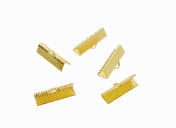 METAL ELEMENTS - RIBBON CLIP CLAMP CORD CRIMP END - 20х8mm GOLD COLOR -  500g. Hole:1.0mm (680pcs.)