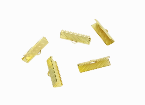 METAL ELEMENTS - RIBBON CLIP CLAMP CORD CRIMP END - 22х8mm GOLD COLOR -  500g. Hole:1.0mm (605pcs.)