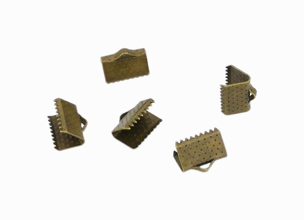 METAL ELEMENTS - RIBBON CLIP CLAMP CORD CRIMP END - 10х8mm ANTIQUE BRONZE - 500g. Hole:1.0mm (1390pcs.)