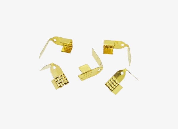 METAL ELEMENTS - METAL ROPE CRIMP FOLD CORD END LEATHER CLIP - 5.5х11mm GOLDEN - 1000pcs. Hole:1.0mm