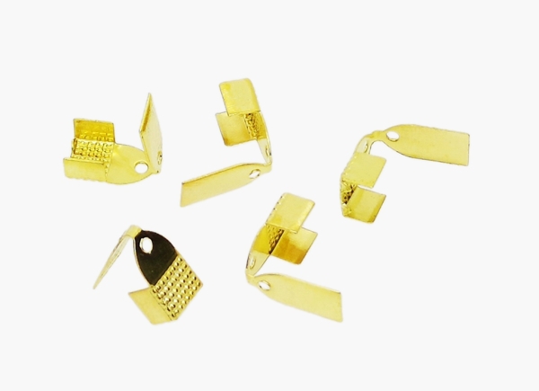 METAL ELEMENTS - METAL ROPE CRIMP FOLD CORD END LEATHER CLIP - 6х11mm GOLDEN - 1000pcs. Hole:1.0mm