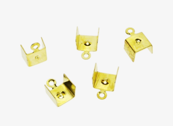 METAL ELEMENTS - FOLD OVER CRIMP CORD ENDS U-SHAPED - BRASS - 7.5x11mm GOLD COLOR - PACKAGE 200pcs. Hole-1.8mm