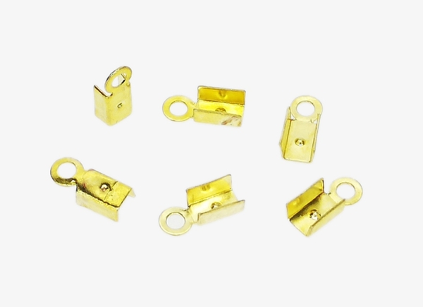 METAL ELEMENTS - FOLD OVER CRIMP CORD ENDS U-SHAPED - BRASS - 3.5x8.5mm GOLD COLOR - PACKAGE 500pcs. Hole-1.8mm