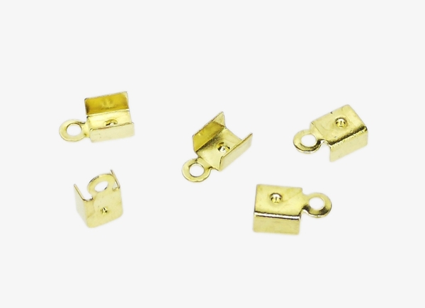 METAL ELEMENTS - FOLD OVER CRIMP CORD ENDS U-SHAPED - BRASS - 5x9mm GOLD COLOR - PACKAGE 500pcs. Hole-1.8mm