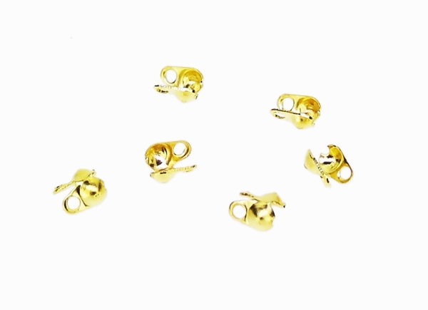 METAL ELEMENTS - SIDE FOLD CLAMSHELL BEAD END TIPS - 1.5mm GOLDEN  - 2000pcs. Hole: 1.0mm