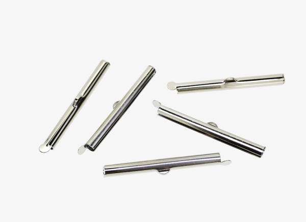 METAL ELEMENTS - SLIDE ON END - 40х4mm NICKEL - 12pcs. Hole:1.2mm