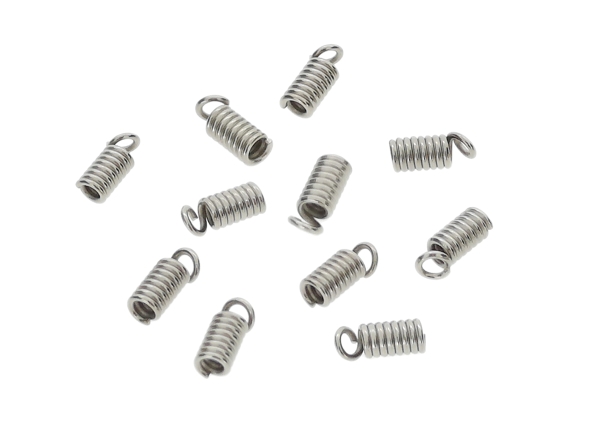 METAL ELEMENTS - STEEL SPRING CRIMP COIL CORD ENDS - 3.5x9mm NICKEL COLOR -  500g. Hole:2.0mm (1850pcs.)