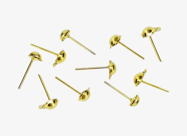 METAL ELEMENTS - EARRING FINDINGS - HANGING - HALF ROUND POST STUD POST STUD - 4x12mm GOLD COLOR - 1000pcs. Hole-1.0mm