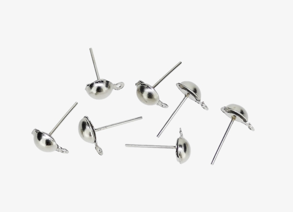 METAL ELEMENTS - EARRING FINDINGS - HANGING - HALF ROUND POST STUD POST STUD - 6x15mm NICKEL COLOR - 1000pcs. Hole-1.2mm