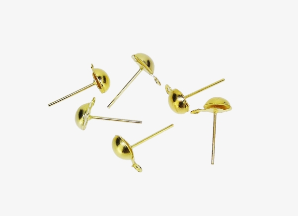 METAL ELEMENTS - EARRING FINDINGS - HANGING - HALF ROUND POST STUD POST STUD - 6x15mm GOLD COLOR - 1000pcs. Hole-1.2mm