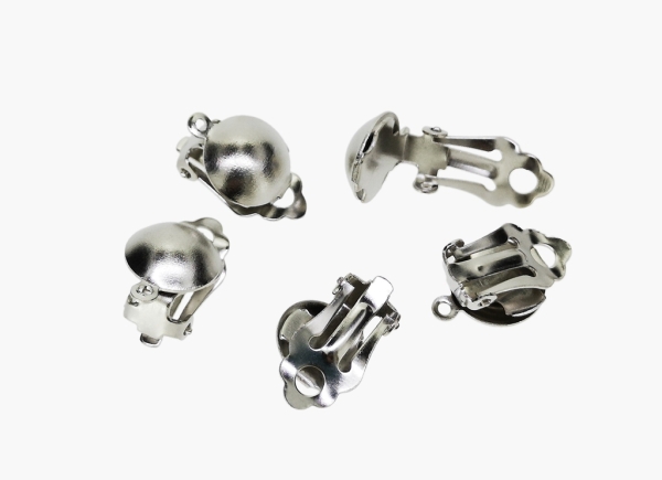 METAL ELEMENTS - EARRING FINDINGS - CLIP ON - HANGING - HALF ROUND POST STUD POST STUD - 12mm NICKEL COLOR - 100pcs. Hole-1.5mm