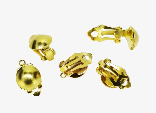 METAL ELEMENTS - EARRING FINDINGS - CLIP ON - HANGING - HALF ROUND POST STUD POST STUD - 12mm GOLD COLOR - 100pcs. Hole-1.5mm