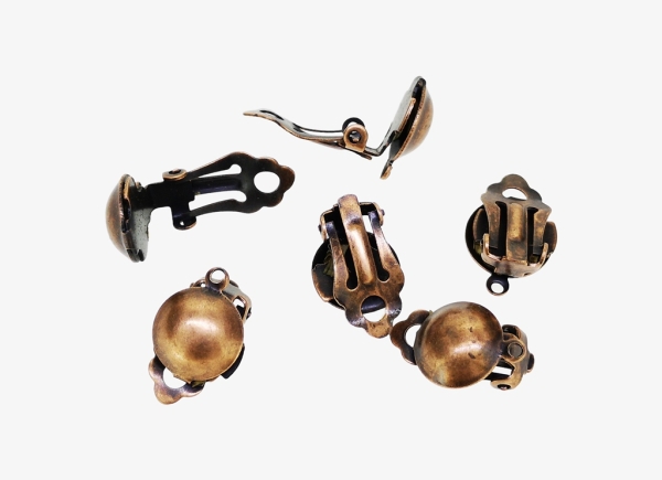 METAL ELEMENTS - EARRING FINDINGS - CLIP ON - HANGING - HALF ROUND POST STUD POST STUD - 12mm ANTIQUE BRASS - 100pcs. Hole-1.5mm