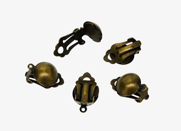 METAL ELEMENTS - EARRING FINDINGS - CLIP ON - HANGING - HALF ROUND POST STUD POST STUD - 12mm ANTIQUE BRONZE - 100pcs. Hole-1.5mm