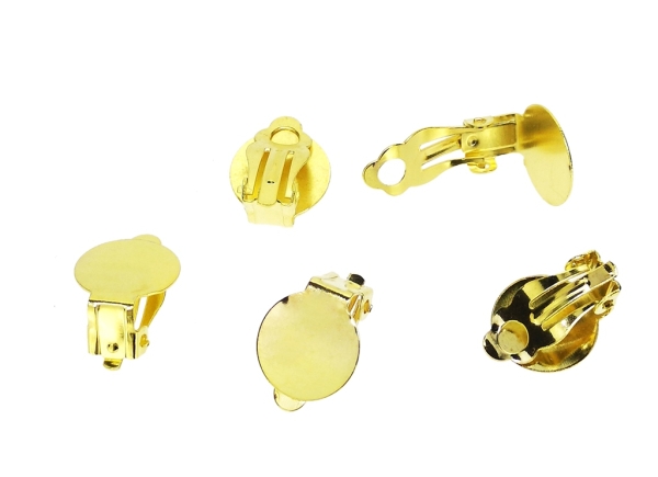 METAL ELEMENTS - EARRING FINDINGS - CLIP ON - GLUING - 12mm GOLD COLOR - 100pcs.