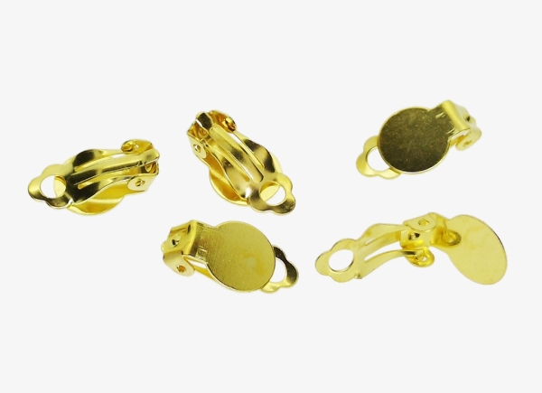 METAL ELEMENTS - EARRING FINDINGS - CLIP ON - GLUING - 10mm GOLD COLOR - 10pcs.